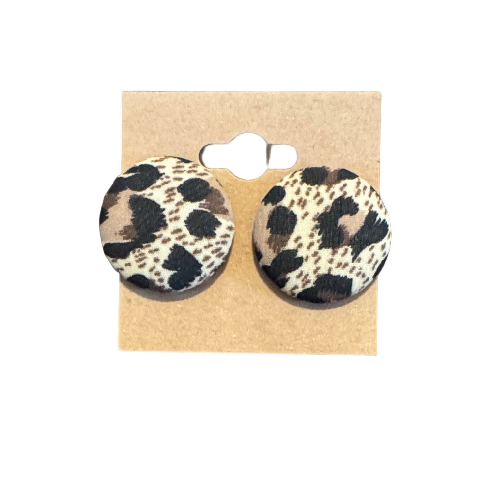 Leopard Print Lightweight Cloth Button Earrings